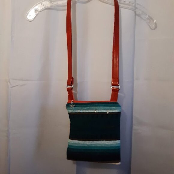 New Southwestern Sarape Stripe Tapestry Cowgirl Purse Red green gold Sling bag - Picture 2 of 11